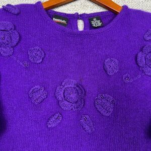 Vtg Beautifully Sz M Sweater Purple Sik Angora Floral Texture Soft Cottage‎ Twee